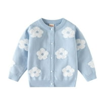 Babcutegg Kid Girls Sweaters with Button Crew Neck Open Front Girls Autumn Clothes Blue