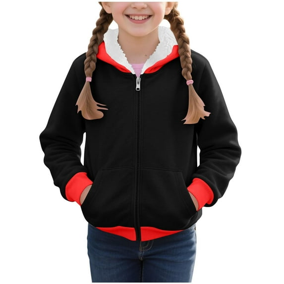 Babcutegg Kid Girls Sweatshirts Long Sleeve Fleece Linked Hoodies Full Zipper Side Pockets Fall and Winter Clothes for Girls Black Size 5
