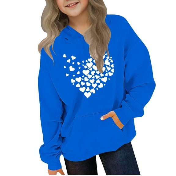 Babcutegg Kid Girls Sweatshirts Side Pockets Hoodies Pullover Fall and Winter Clothes for Girls Blue Size 13