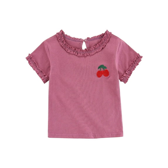 Babcutegg Kid Girls Top Childrens Shirt Solid Color with Cute Print Crew Neck With Botton Short Sleeved for 6 Mouth - 5 Years Hot Pink Size 2 Years