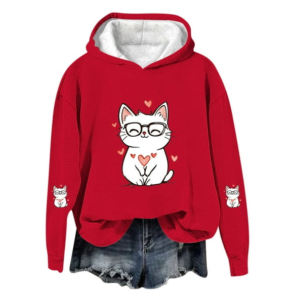 Babcutegg Kid Girls Valentine's Day Shirts Elastic Cuffs Graphic Tee Long Sleeve Casual Fashion Pullover Girls Tops Red Size 3-4