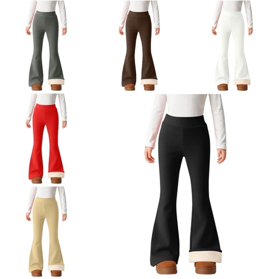 Babcutegg Kid Girls Yoga Pants Soild Color Athletic Wear Tight Fitting Elastic Waist Fleece Lined Fall and Spring Sport Clothes for Girls Red Size 6-7