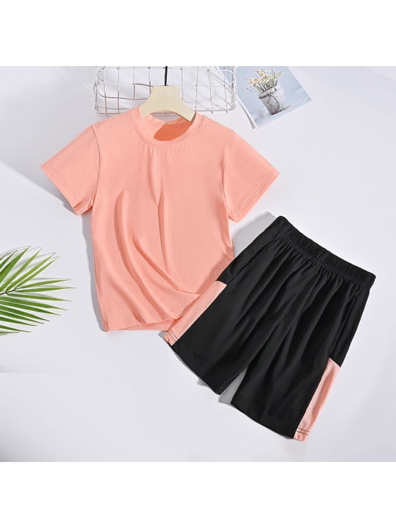 Kids 2Pcs Short Sleeve T-Shirt Athletic Shorts Set Summer Quick Dry Mesh Sports Outfit 2-18Y Orange Size 16
