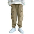 thumbnail image 1 of Babcutegg Kids Boys Cargo Pants Back to School Wear Side Pockets Full Length Outfit for Kids Khaki Size 14, 1 of 6