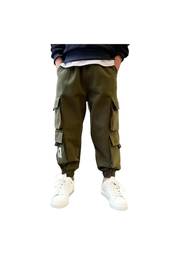Kids Boys Cargo Pants Full Length Wide Leg Side Pockets School Wear Pants for Kids Green Size 3