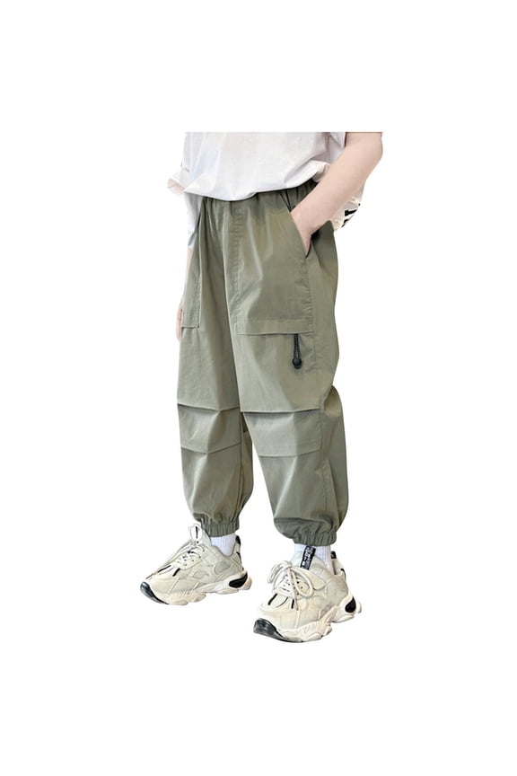 Kids Boys Pants Full Length High Waist Back to School Wear School Wear Pants for Kids Army Green Size 5
