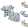 thumbnail image 1 of Babcutegg Kids Excavator Print Short Sleeve Round Neck Top & Pocket Shorts Set – Comfortable Summer Outfit for Toddlers and Preschool Boys Sky Blue Size 3-4, 1 of 9