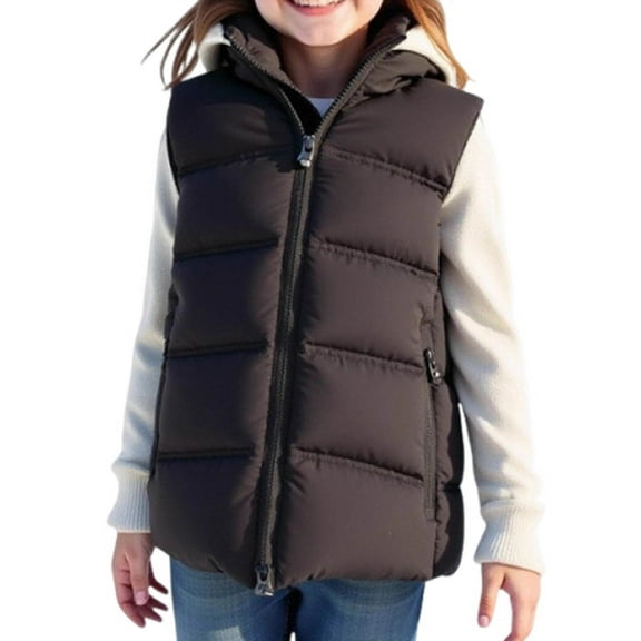 Babcutegg Kids Girls Puffer Vests Side Pockets Hoodies Jackets Zipper Up Clothes for Girls Black Size 5-6