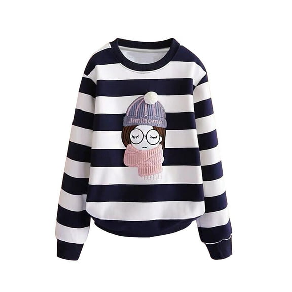 Babcutegg Kids Girls Sweatshirts Regular Fit Crew Neck Pullover Fall and Winter Outfit for Girls Navy Size 5