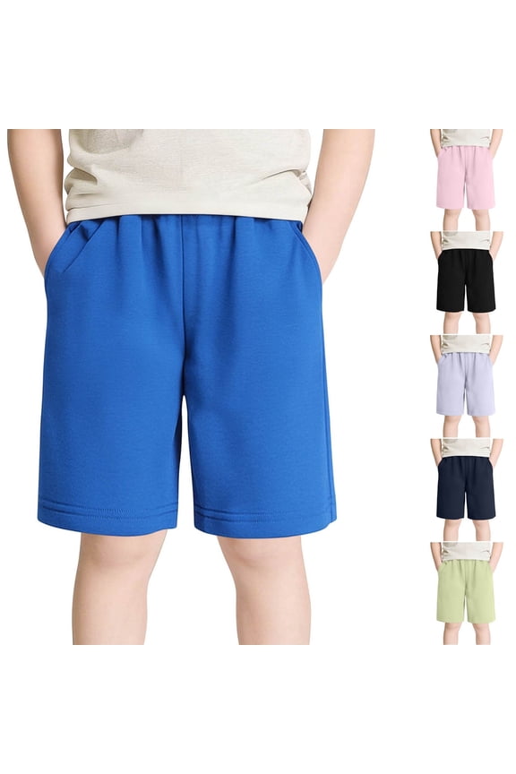 Kids' Loose-Fit Shorts for Boys and Girls – Solid Color Five-Quarter Sports Pants, Lightweight School Uniform Shorts, Breathable Summer Casual Wear Gray Size 4-5
