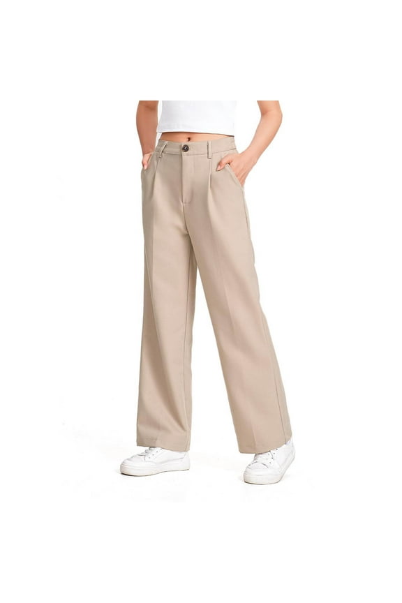 Kids Pants Elastic Waist High Waist Wide Leg Outfit for Kids Khaki Size 10