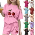 thumbnail image 1 of Babcutegg Kids Summer Two-Piece Outfit – Printed Round-Neck Short Sleeve Top & Matching Shorts Set for Girls Red Size 4-5, 1 of 7