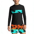 thumbnail image 1 of Babcutegg Kids Two-Piece Beach Swim Set – Long Sleeve UV Protection Rash Guard Top with Matching Printed Shorts for Summer Seaside Vacations and Water Activities Mint Green Size 7/8, 1 of 7
