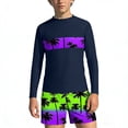thumbnail image 1 of Babcutegg Kids Two-Piece Beach Swim Set – Long Sleeve UV Protection Rash Guard Top with Matching Printed Shorts for Summer Seaside Vacations and Water Activities Purple Size 7/8, 1 of 7