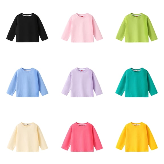 Babcutegg Kids Undershirts Crew Neck Long Sleeve Regular Fit Pullover Soild Color Spring and Fall Clothes for Kids Hot Pink Size 7-8