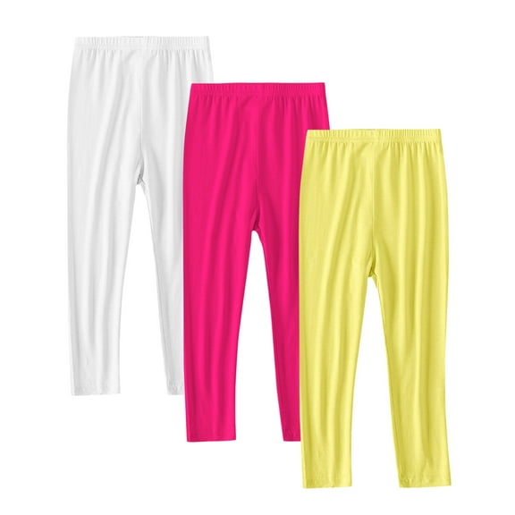 Babcutegg Leggings for Toddler Girls Soild Color 3-Pack Elastic Waist Outfit for Girls Yellow