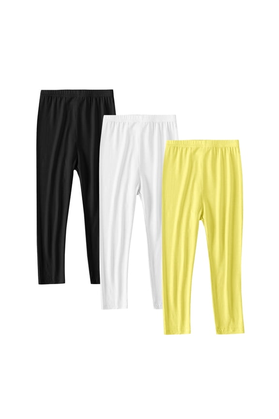 Leggings for Toddler Girls Soild Color High Waist 3-Pack Clothes for Girls Yellow