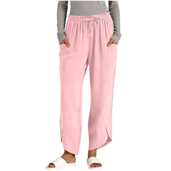 Babcutegg Linen Pants for Women Soild Color Cotton Linen Regular Fit Casual Fashion Long Length Womens Summer Clothes Pink Size S