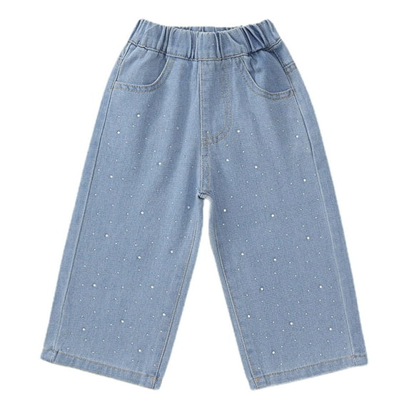 Babcutegg Long Pants for Toddler Girls High Waist Relaxed Fit Elastic Waist Outwear for Girls Blue