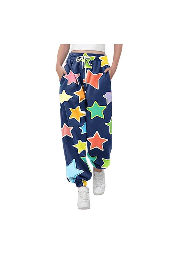 Long Pants for Toddler Girls Wide Leg High Waist Graphic Pattern Outwear for Girls Blue
