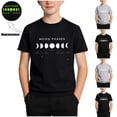 thumbnail image 1 of Babcutegg Luminous Moon Phase Printed Short Sleeve Round Neck T-Shirt – Glow-in-the-Dark Kids Casual Summer Top for Everyday Wear Gray Size 11-12, 1 of 8
