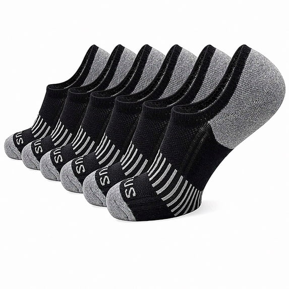 Babcutegg Men's 6 Pack Low Cut Athletic Socks Cushioned Breathable Cotton Moisture Wicking Running Socks Black Size Free Size