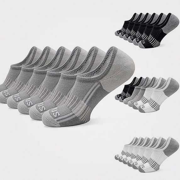 Babcutegg Men's 6 Pack Low Cut Athletic Socks Cushioned Breathable Cotton Moisture Wicking Running Socks Gray Size Free Size