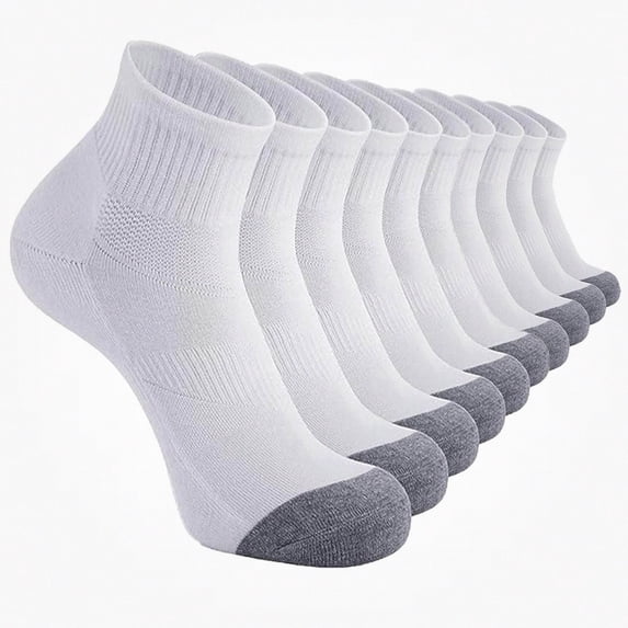 Babcutegg Men's Low Cut Athletic Socks 5-Pack Cushioned Running Breathable Cotton Sport Ankle Socks White Size S