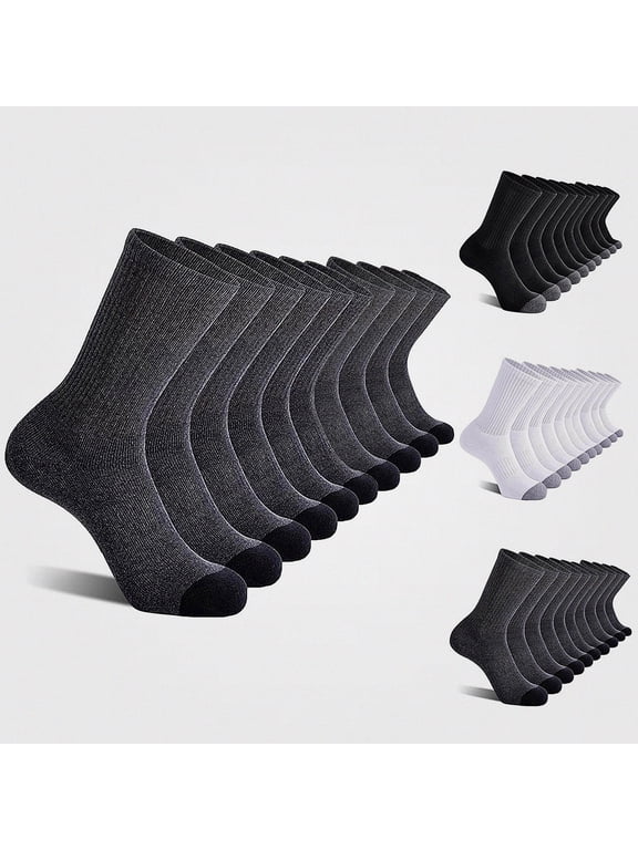 Men's Ribbed Crew Socks 5-Pack Cushioned Athletic Running Socks Breathable Stretch Sport Socks Gray Size S