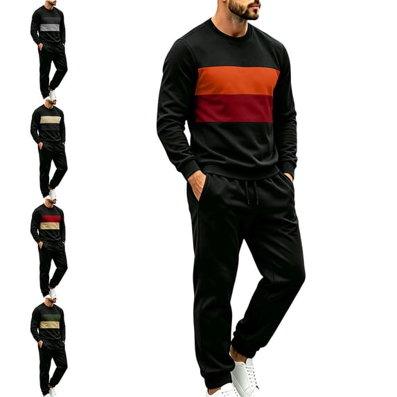 Babcutegg Mens 2-Piece Outfit Color Block Crew Neck Sweatshirt and Jogger Pants Fashion Casual Set Army Green Size 3XL