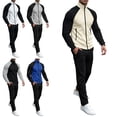 thumbnail image 1 of Babcutegg Mens 2 Piece Waffle Knit Tracksuit Set Color Block Stand Collar Zip Up Jacket and Jogger Pants Outfit White Size S, 1 of 7