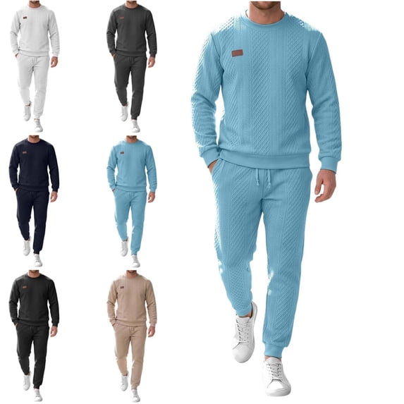 Babcutegg Mens Cable Knit Outfit 2-Piece Crewneck Pullover Sweatshirt and Jogger Pants Casual Set Navy Size S