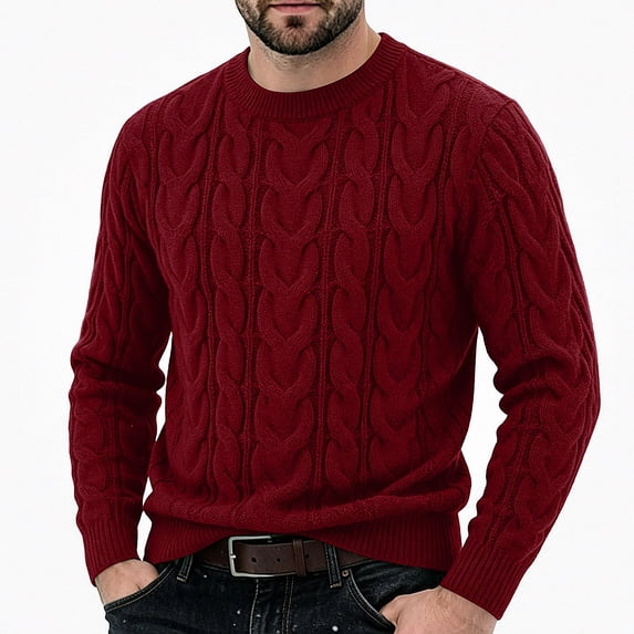 Babcutegg Mens Cable Knit Sweater Crew Neck Long Sleeve Pullover Thick Warm Casual Sweaters Size S