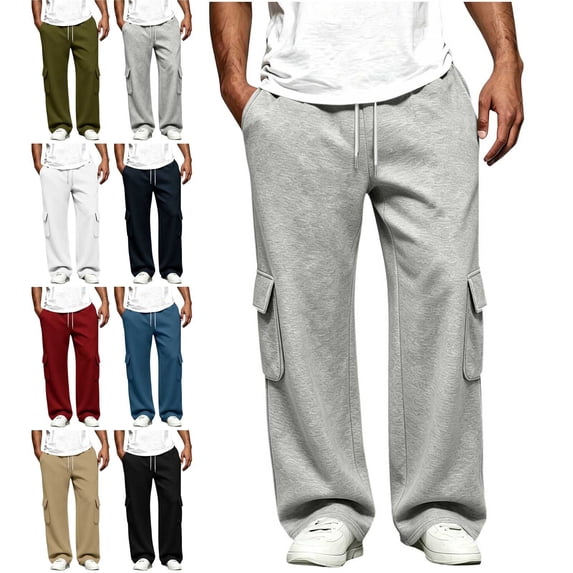 Babcutegg Mens Cargo Sweatpants Drawstring Wide Leg Multi-Pocket Fashion Casual Athletic Pants Blue Size 2XL