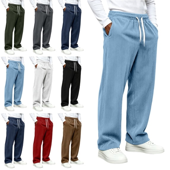 Babcutegg Mens Corduroy Sweatpants Drawstring Elastic Waist Straight Leg Loose Casual Pants with Pockets Army Green Size L