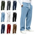 thumbnail image 1 of Babcutegg Mens Corduroy Sweatpants Drawstring Elastic Waist Straight Leg Loose Casual Pants with Pockets Navy Size 2XL, 1 of 8