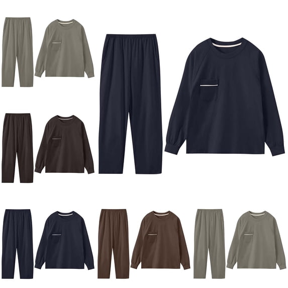 Babcutegg Mens Cotton Pajama Set 2-Piece Crewneck Long Sleeve Top and Pants Soft Comfy Loungewear Green Size 2XL