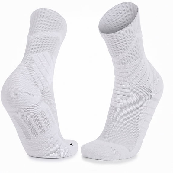 Babcutegg Mens Crew Athletic Socks Mid Calf Cotton Breathable Performance Outdoor Cycling Running Socks White Size Free Size