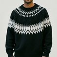 thumbnail image 1 of Babcutegg Mens Fair Isle Crewneck Sweater Long Sleeve Jacquard Knit Pullover Fall Winter Loose Casual Sweaters Size 3XL, 1 of 5
