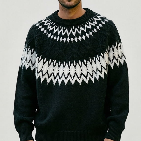 Babcutegg Mens Fair Isle Crewneck Sweater Long Sleeve Jacquard Knit Pullover Fall Winter Loose Casual Sweaters Size 3XL