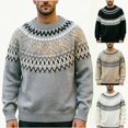 thumbnail image 1 of Babcutegg Mens Fair Isle Crewneck Sweater Long Sleeve Jacquard Knit Pullover Fall Winter Loose Casual Sweaters Size L, 1 of 9