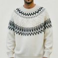 thumbnail image 1 of Babcutegg Mens Fair Isle Crewneck Sweater Long Sleeve Jacquard Knit Pullover Fall Winter Loose Casual Sweaters Size L, 1 of 5