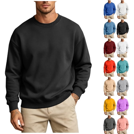 Babcutegg Mens Fleece Lined Crew Neck Long Sleeve Solid Color Sweatshirt Casual Pullover Dark Gray Size M