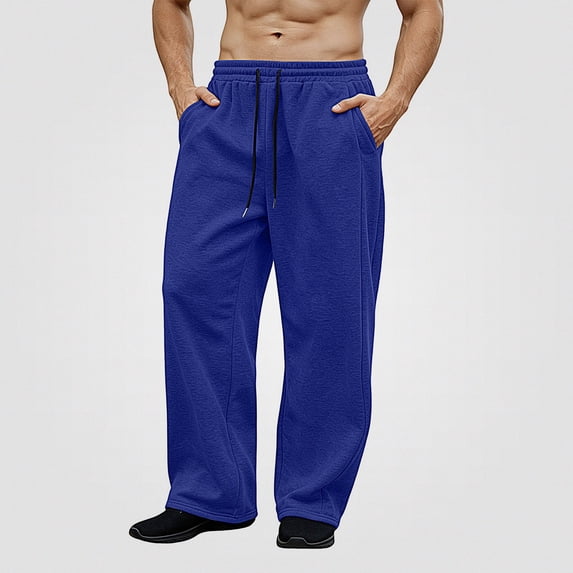 Babcutegg Mens Fleece Lined Wide Leg Sweatpants Drawstring Waist Loose Fit Casual Athletic Pants with Pockets Size L