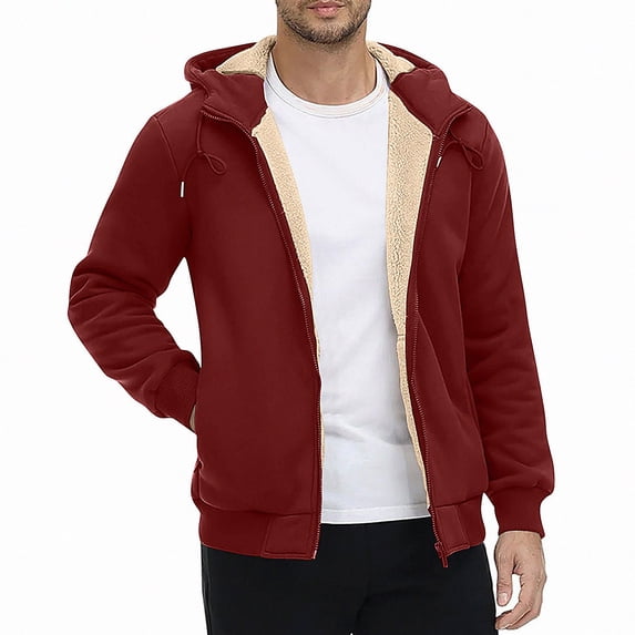 Babcutegg Mens Full Zip Fleece Hoodie Sherpa Lined Long Sleeve Warm Fall Winter Sweatshirt with Pockets Size M