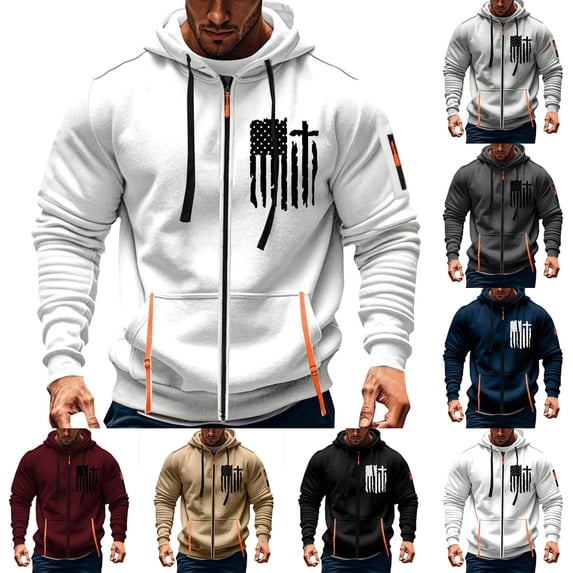 Babcutegg Mens Full Zip Hooded Jacket Drawstring Casual Graphic Athletic Track Coat with Pockets Gray Size 2XL