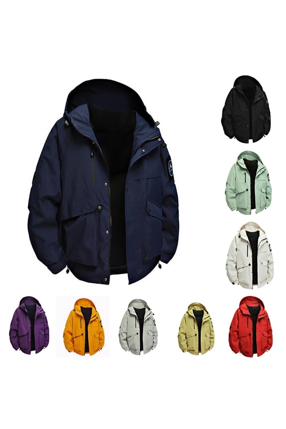 Mens Hooded Jackets Adjustable Cuffs Waterproof Hoodies Outdoor Hiking Full Zipper Fall and Winter Coats for Men Red Size L