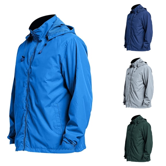 Babcutegg Mens Jackets Side Pockets Windbreaker Outdoor Hiking Soild Color Waterproof Fall and Winter Coats for Men Dark Blue Size 2XL
