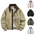 thumbnail image 1 of Babcutegg Mens Layered Collar Bomber Jacket Zip Up Workwear Coat with Utility Sleeve Pocket Khaki Size M, 1 of 4