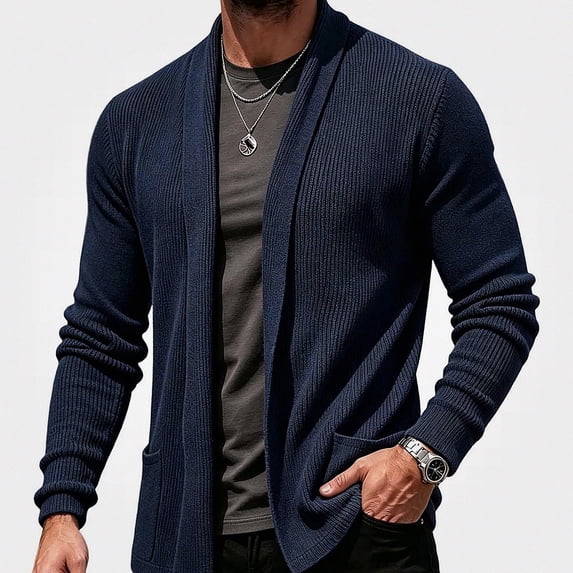 Babcutegg Mens Open Front Cardigan Sweater Shawl Collar Long Sleeve Lightweight Warm Knitted Sweaters Size 2XL